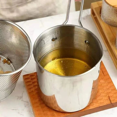 Stainless Steel Deep Fryer Pot with Strainer – Heavy-Duty Frying Pan for Home Kitchen Use – 1200ML Oil Capacity