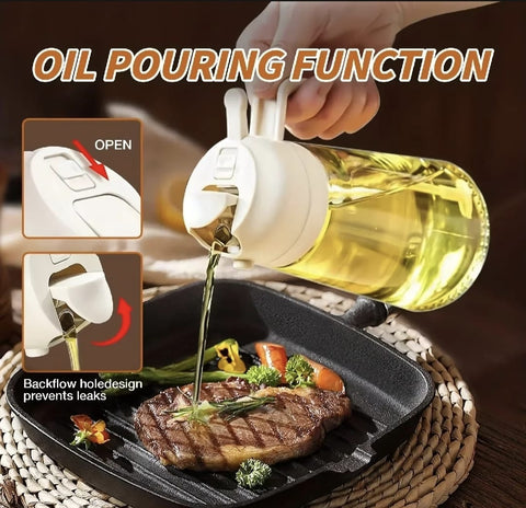 470ml Kitchen Glass Oil Sprayer Bottle | 2‑in‑1 Olive Oil Dispenser | Transparent Premium Quality ( Random Colour)