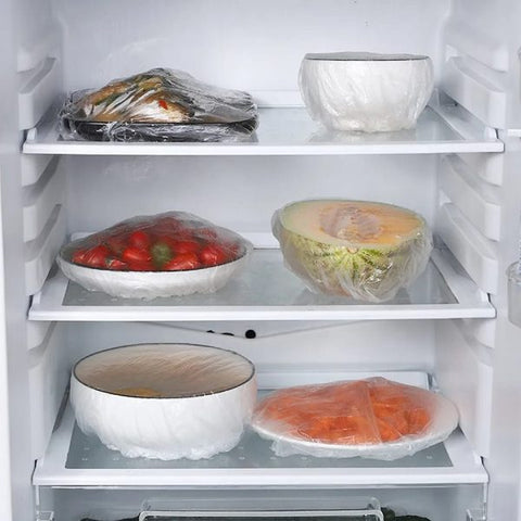100 PCS Disposable Food Cover Plastic Bags – Transparent Fresh Food Storage & Wrap Bags