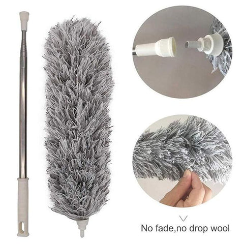 Microfiber Gray Fan Duster – Extendable Stainless Steel Long Pole & Bendable Washable Cleaning Brush